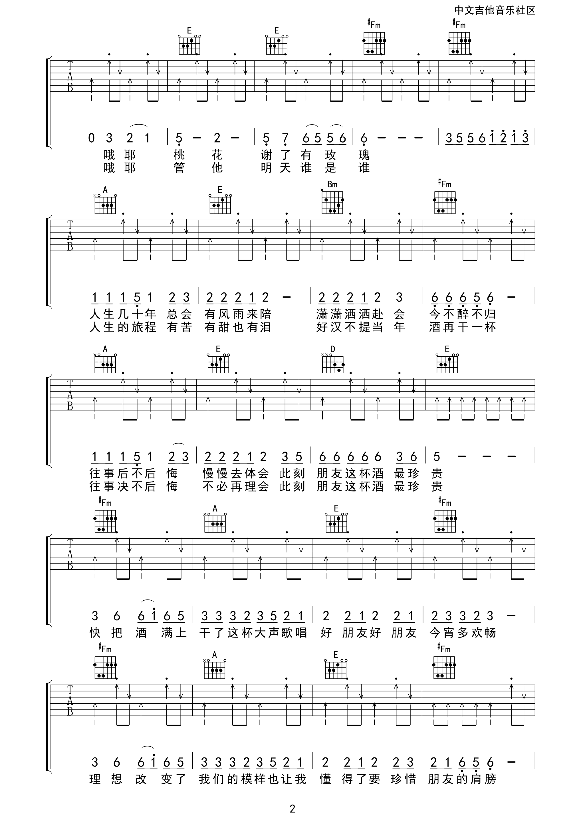 朋友的酒吉他谱_A调精选版_17吉他编配_李晓杰