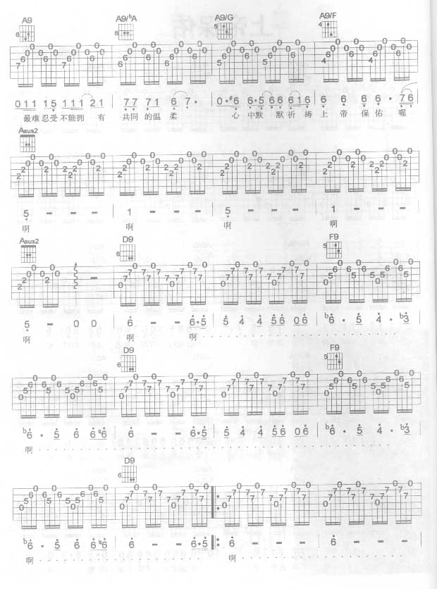 上帝保佑吉他谱_A调六线谱_吉他超级秀编配_窦唯