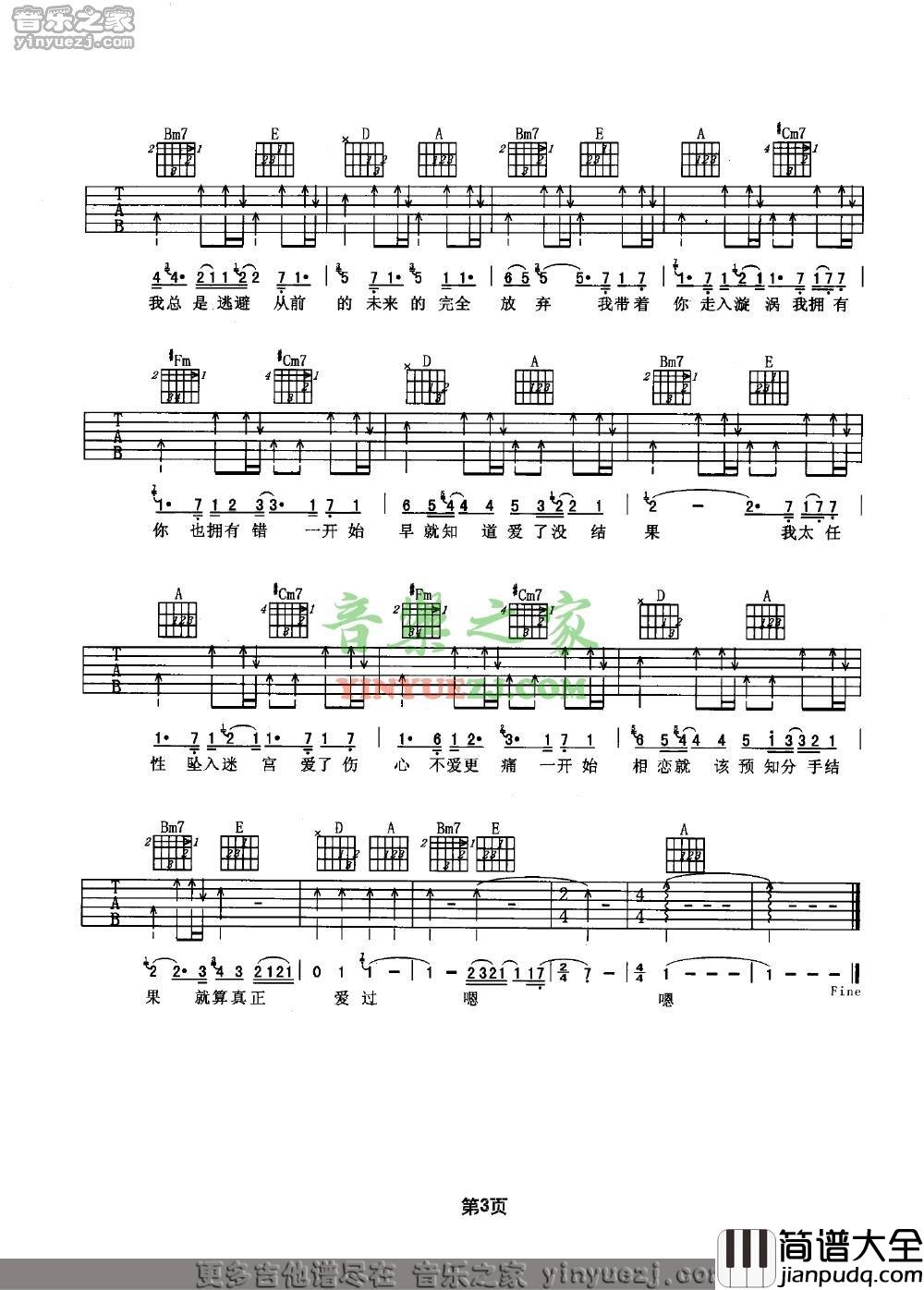 早知吉他谱_A调双吉他版_音乐之家编配_谢霆锋