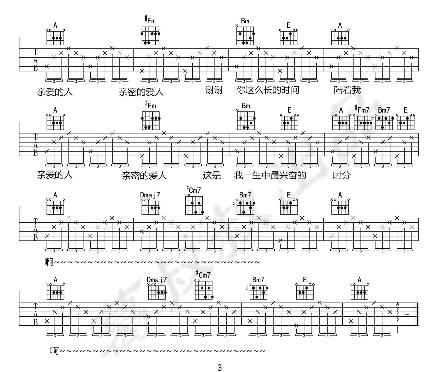 _亲密爱人_吉他谱_王晰_G调原版弹唱六线谱_高清图片谱