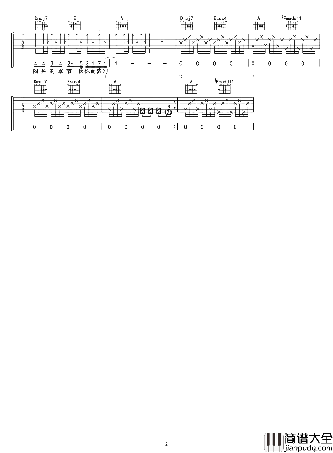 小城夏天吉他谱_LBI利比_A调精细原版_附示范音频