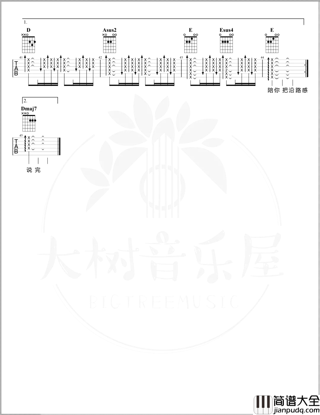 陈奕迅_陪你度过漫长岁月_吉他谱_A调原版吉他演示教学