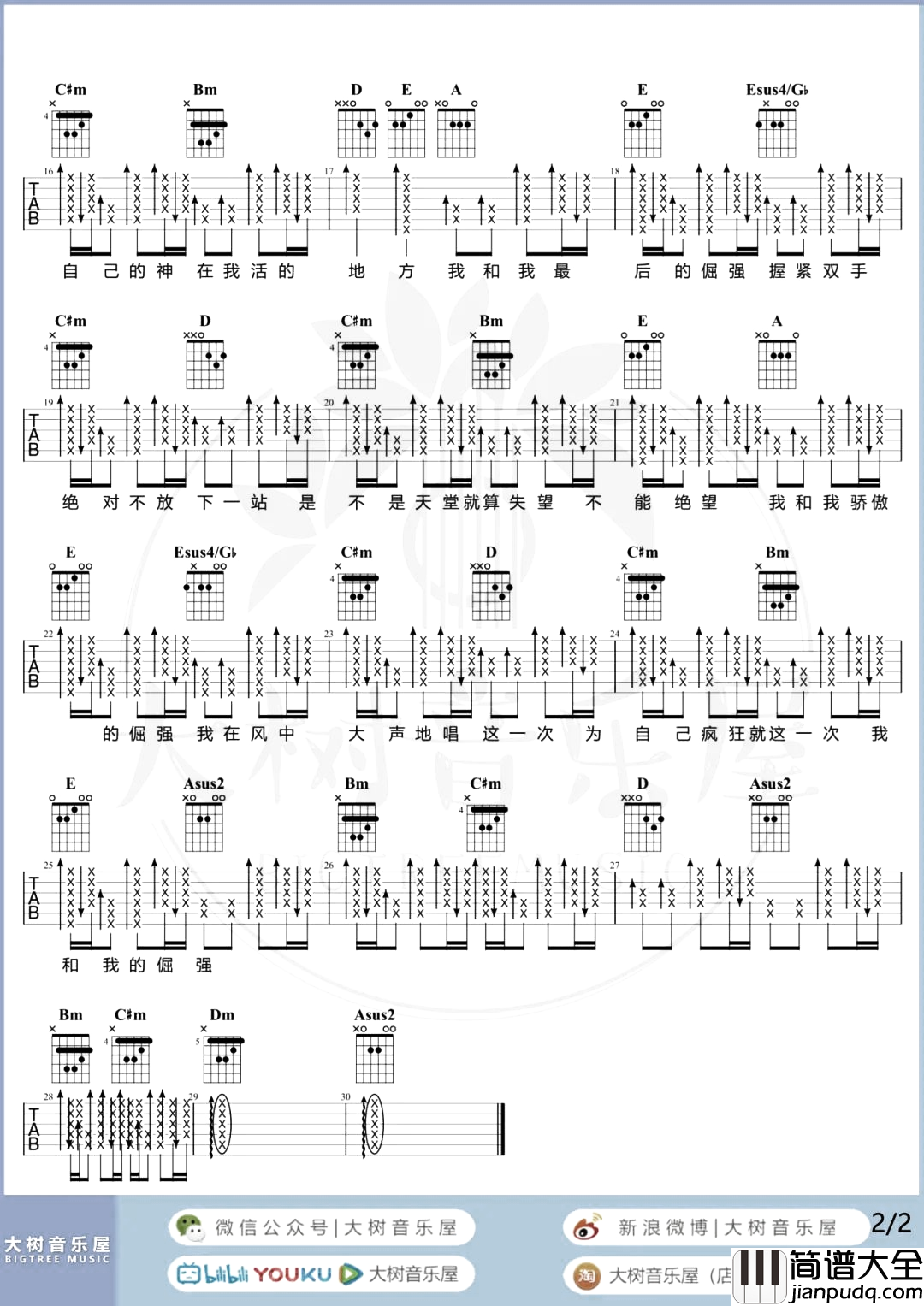 倔强吉他谱_五月天_A调女生超原版_吉他演示教学