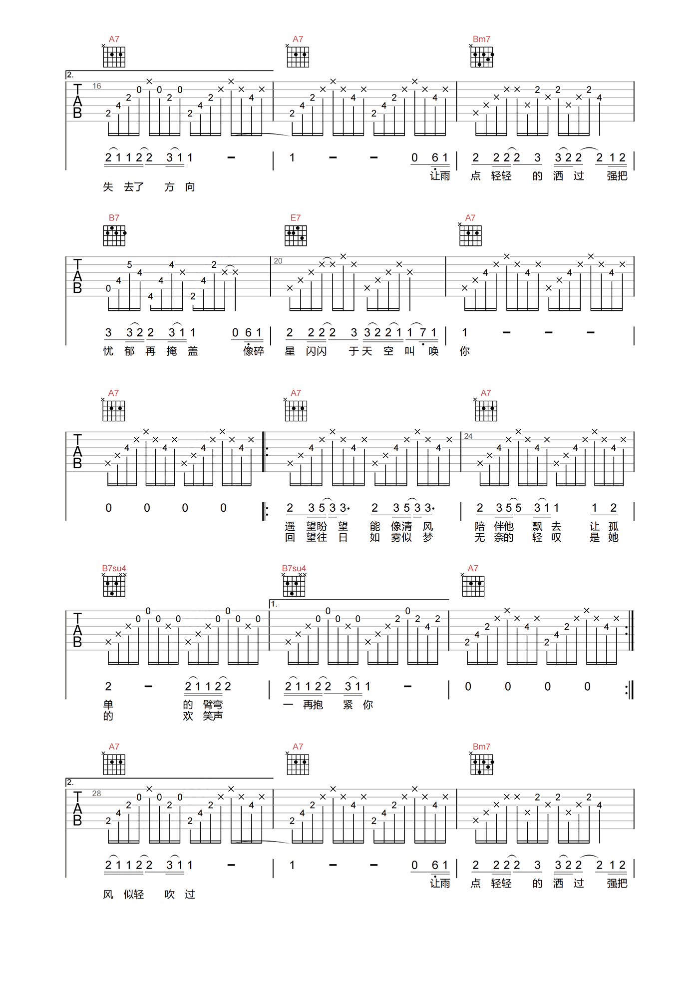 遥望吉他谱_BEYOND_A调原版弹唱谱_附PDF下载