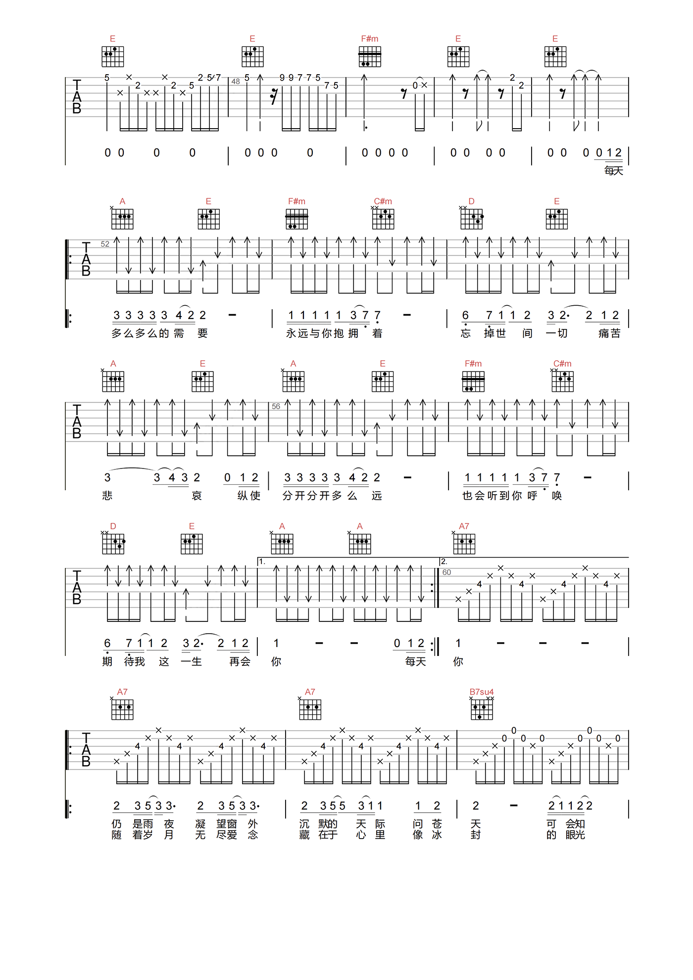 遥望吉他谱_BEYOND_A调原版弹唱谱_附PDF下载