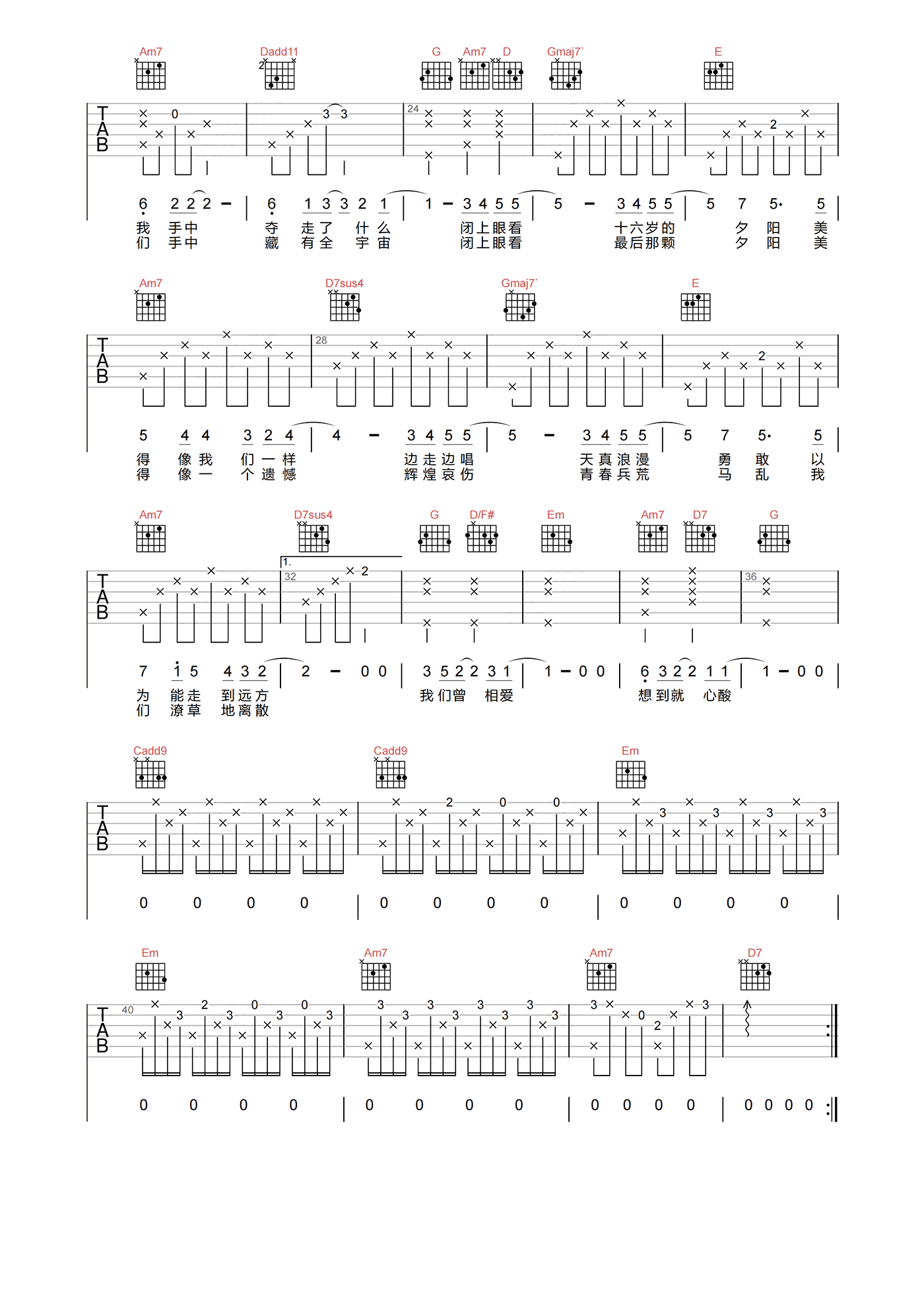 心酸吉他谱_林宥嘉__心酸_A调原版弹唱六线谱