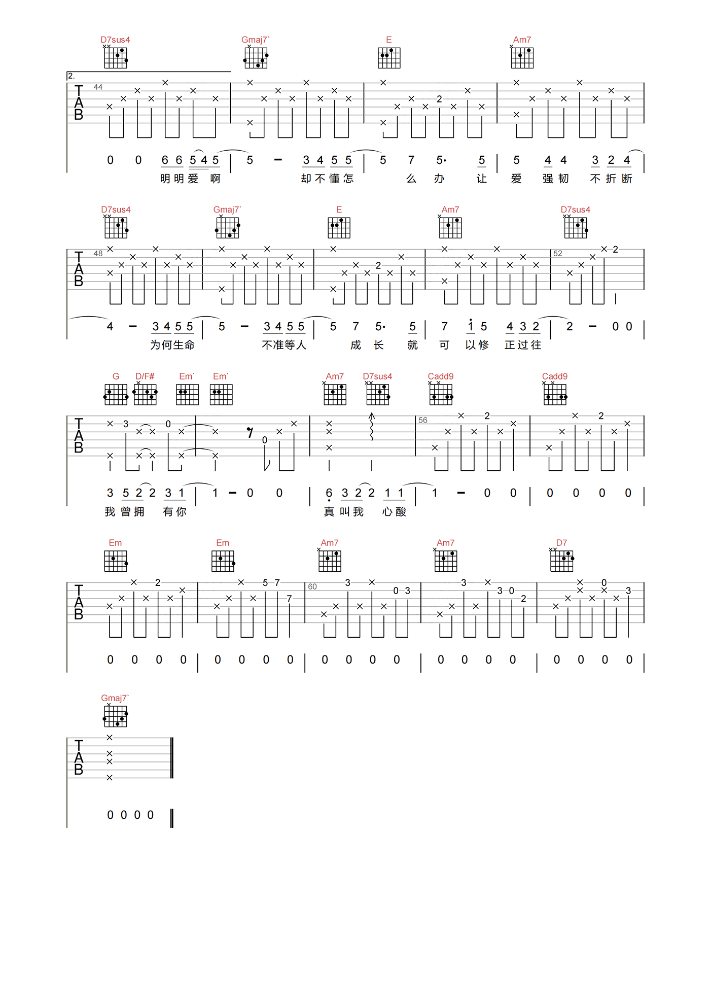 心酸吉他谱_林宥嘉__心酸_A调原版弹唱六线谱