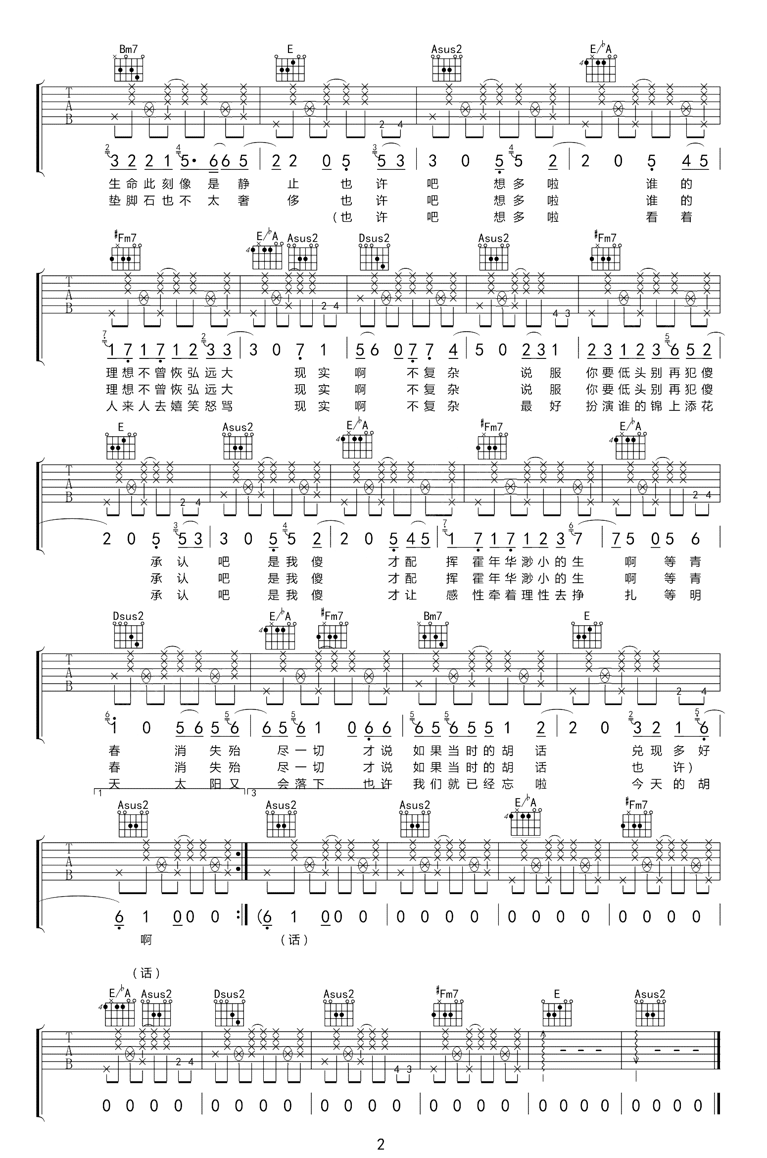 金玟岐_才华有限公司_吉他谱_A调原版