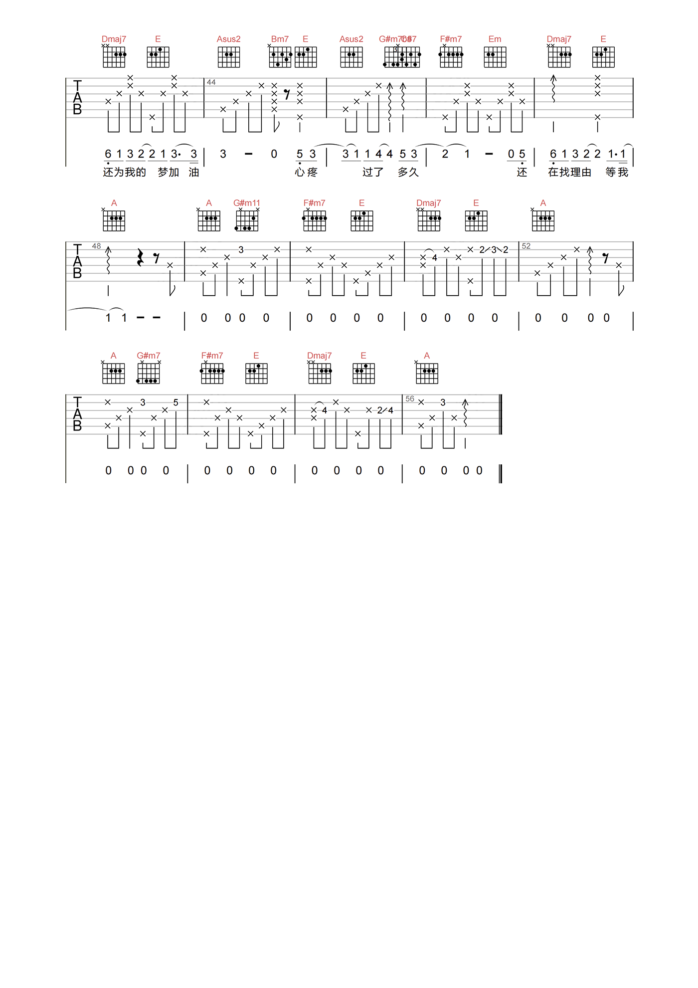 周杰伦_说好不哭_吉他谱_A调原版弹唱吉他谱