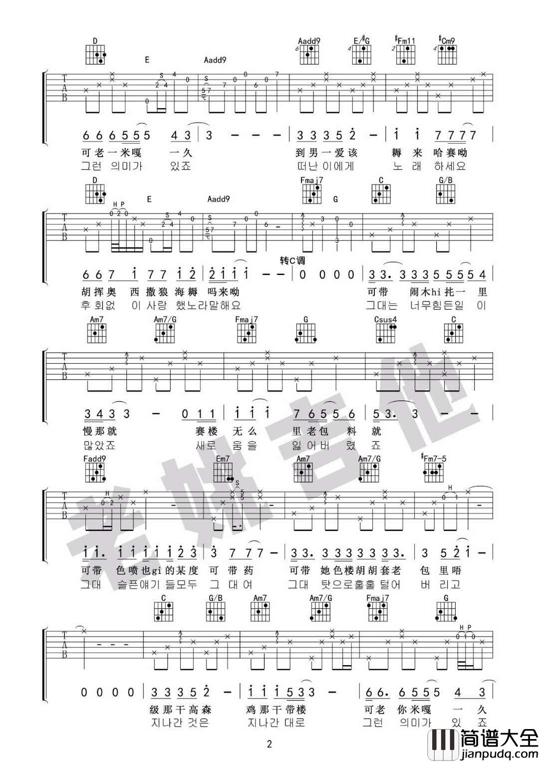 你不要担心_A调吉他谱_李笛