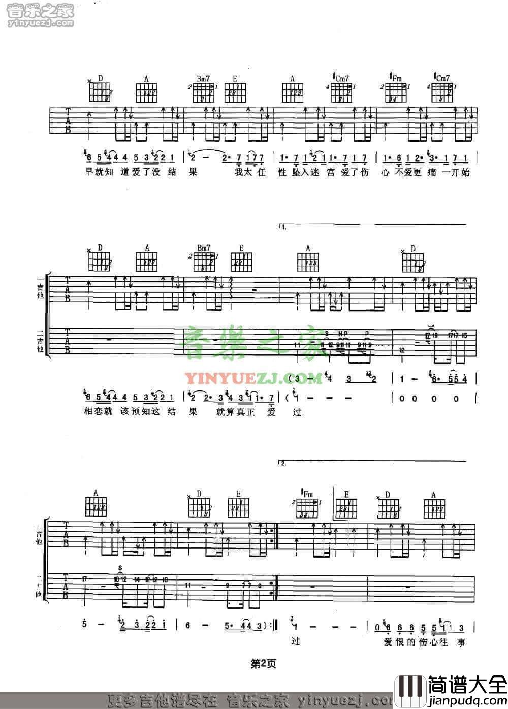 早知吉他谱_A调双吉他版_谢霆锋