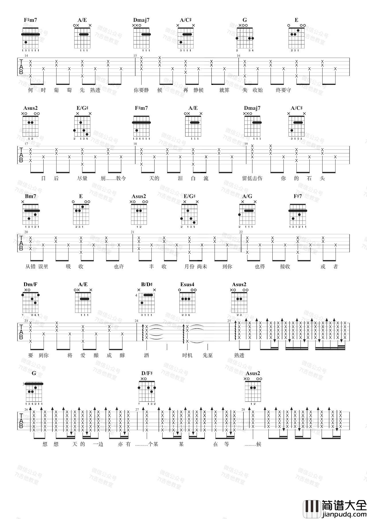 葡萄成熟时吉他谱_陈奕迅_A调吉他谱_弹唱视频