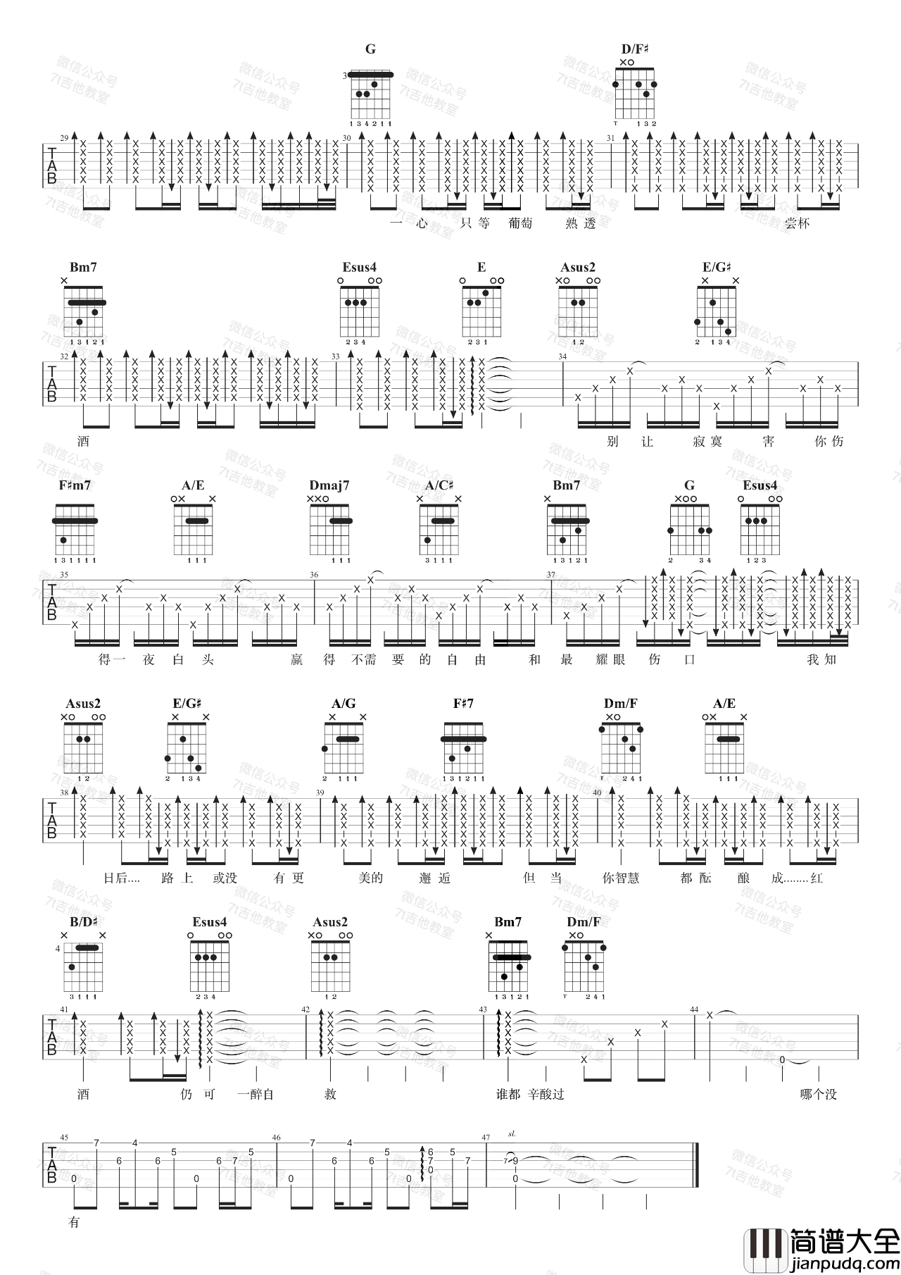 葡萄成熟时吉他谱_陈奕迅_A调吉他谱_弹唱视频