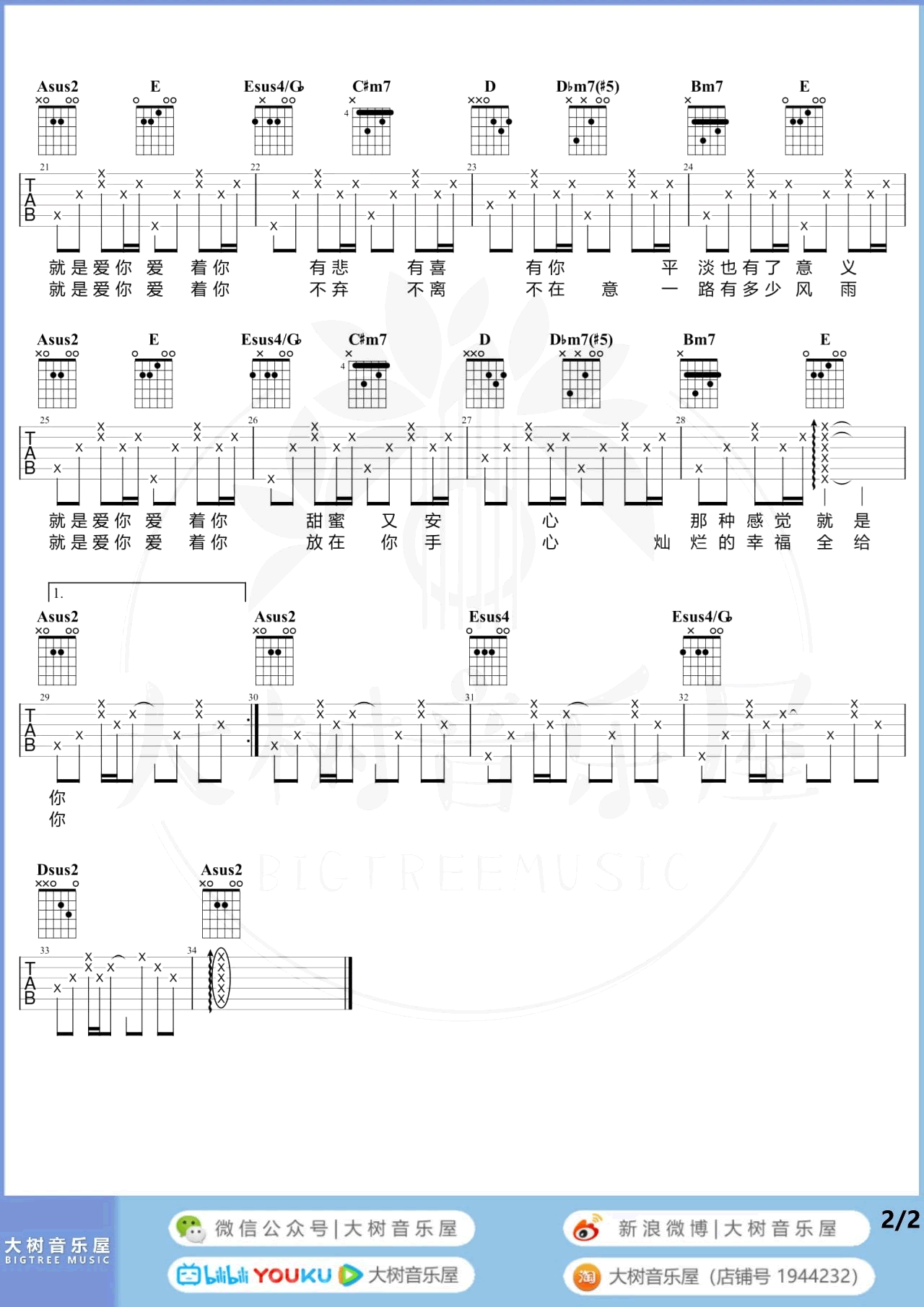 就是爱你吉他谱_A调_陶喆_就是爱你_吉他弹唱教学视频