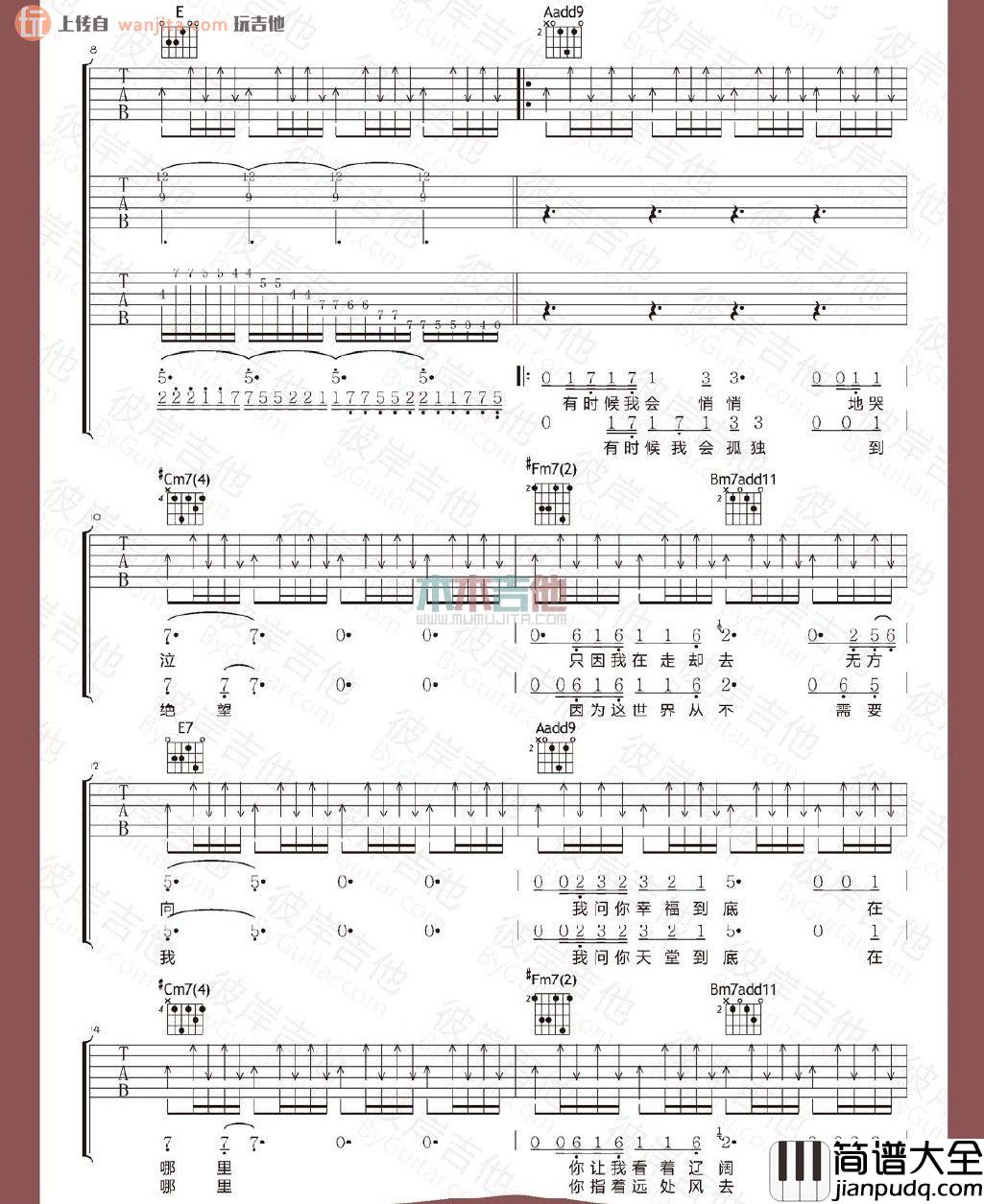 不能停止的哭泣吉他谱_汪峰_A调原版吉他六线谱