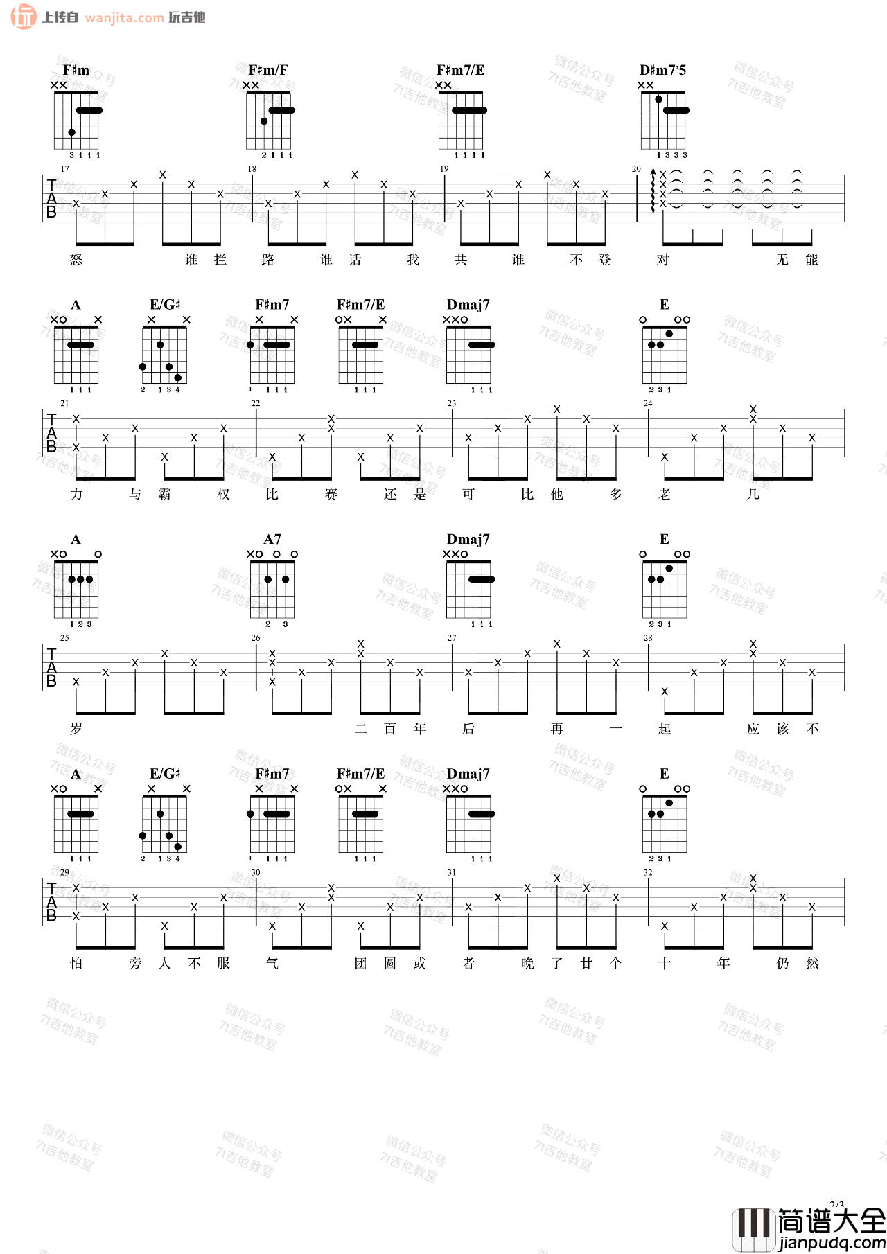 命硬吉他谱_侧田_A调原版六线谱__命硬_吉他弹唱演示