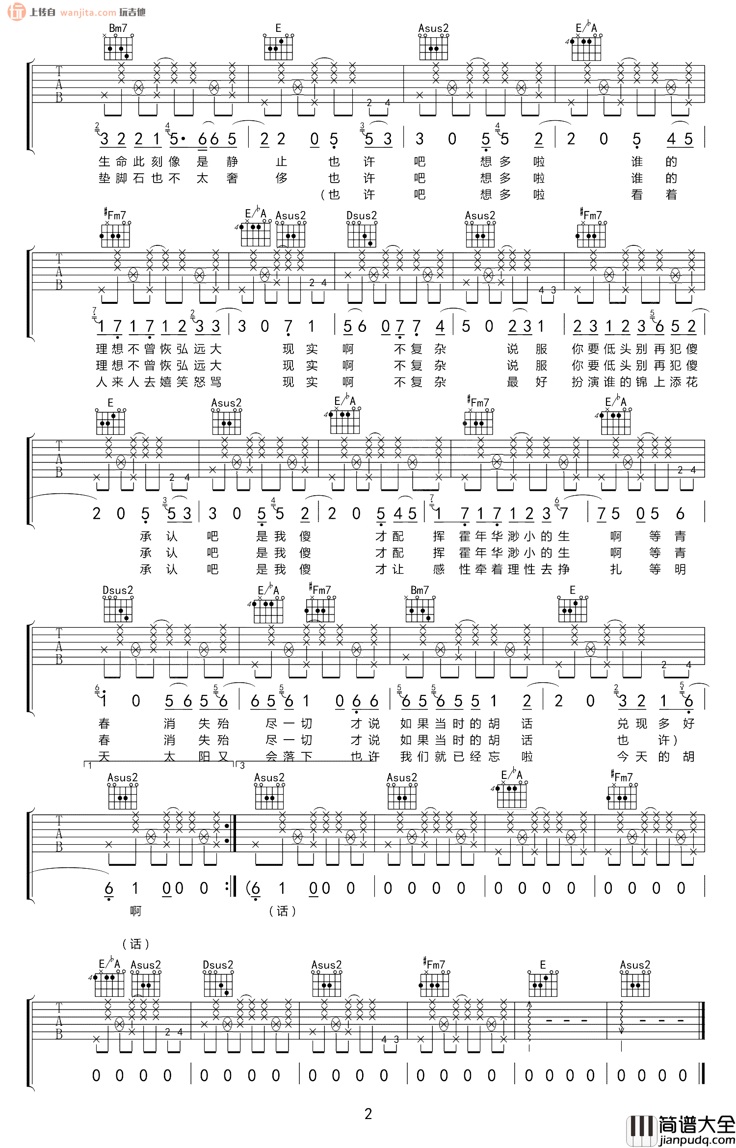 _才华有限公司_吉他谱_A调原版六线谱_高清弹唱图片谱_金玟岐