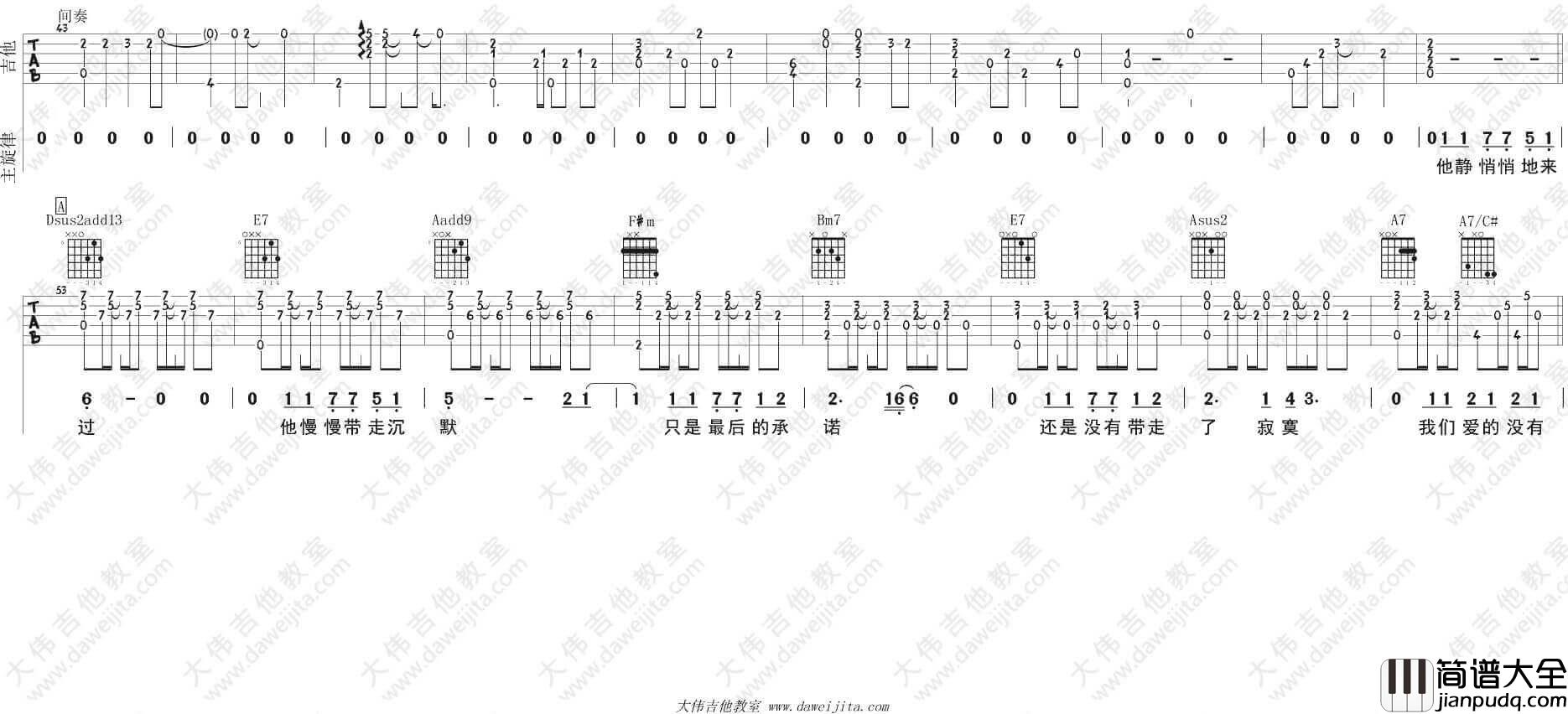 她说吉他谱_A调附视频_林俊杰