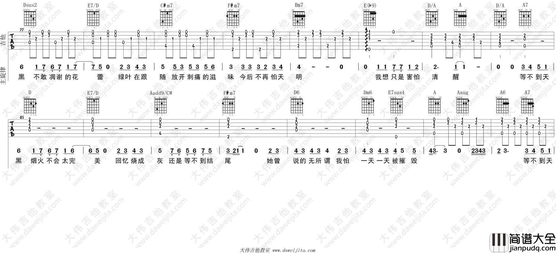 她说吉他谱_A调附视频_林俊杰