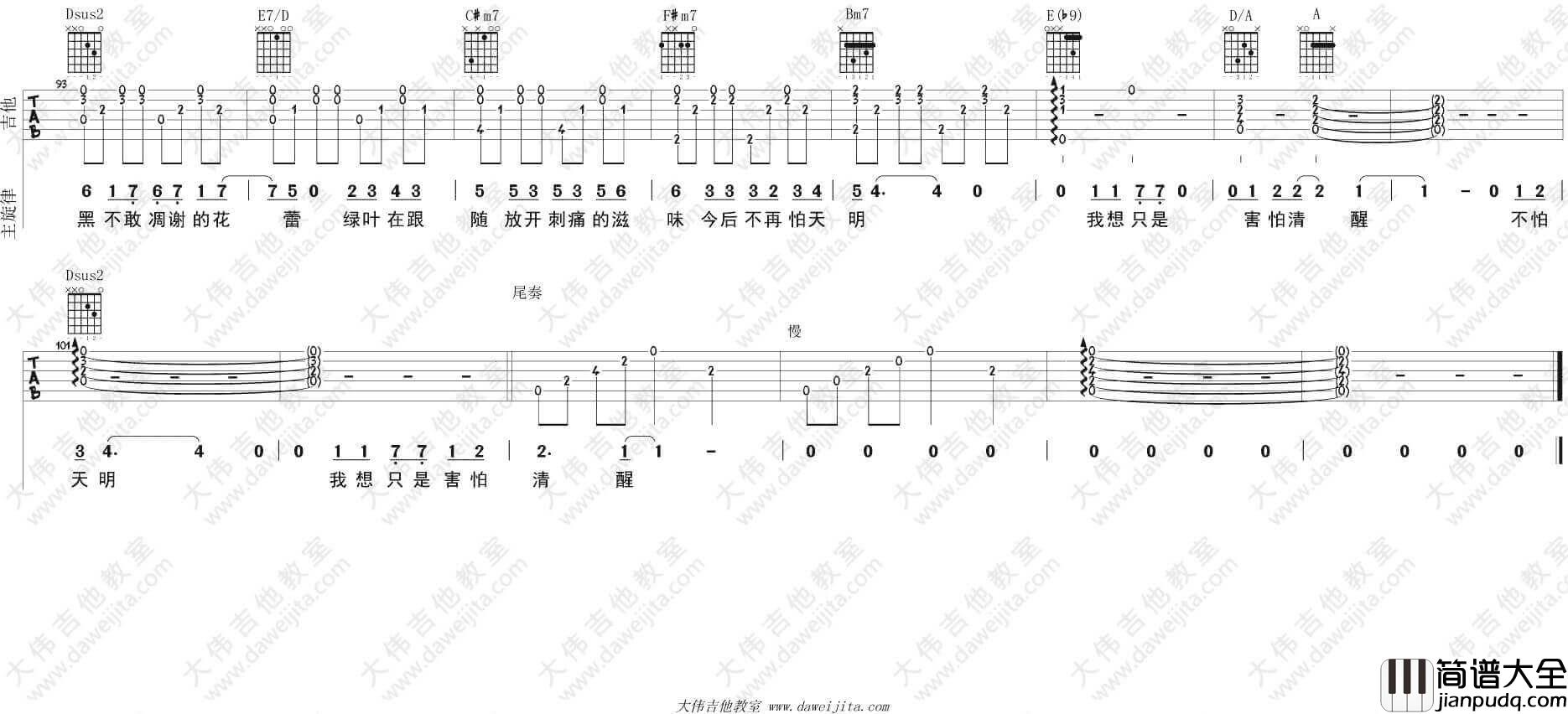 她说吉他谱_A调附视频_林俊杰