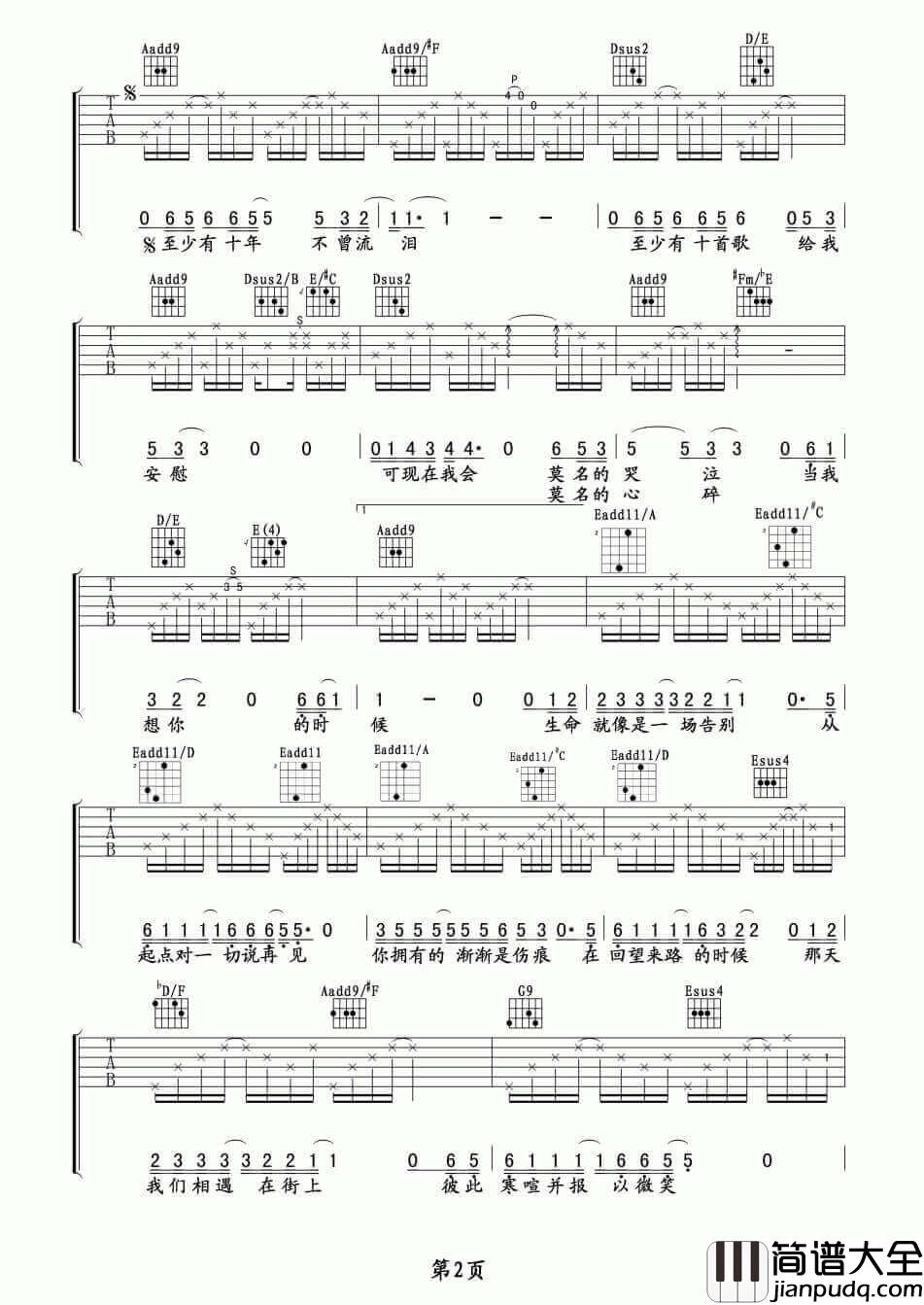 当我想你的时候吉他谱_A调_汪峰