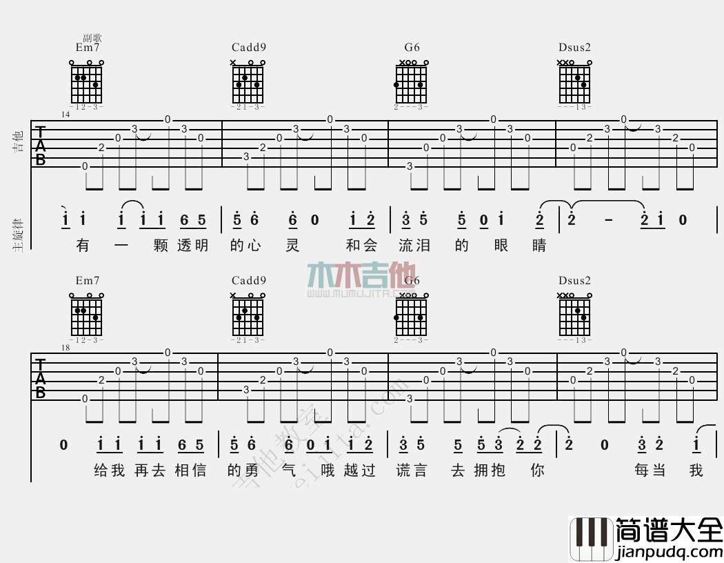 逃跑计划_夜空中最亮的星_吉他谱(B调)_Guitar_Music_Score