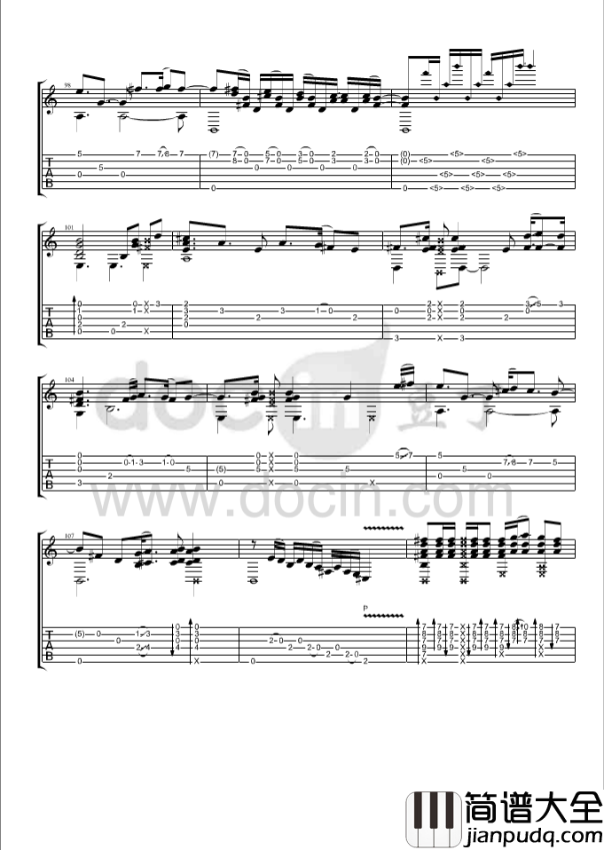 flaming吉他指弹谱_B调_豆丁网编配_郑成河