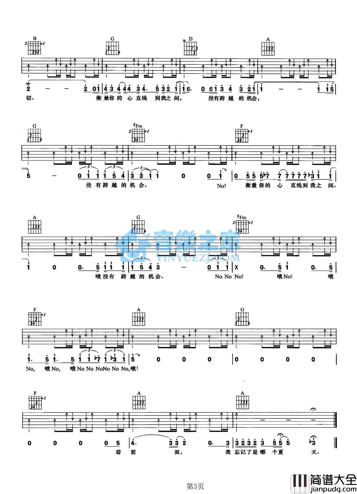 心的距离吉他谱_B调男生版_音乐之家编配_陈奕迅