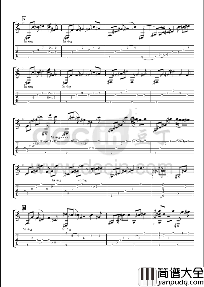 Waiting指弹谱_B调六线谱_豆丁网编配_Calum_Graham