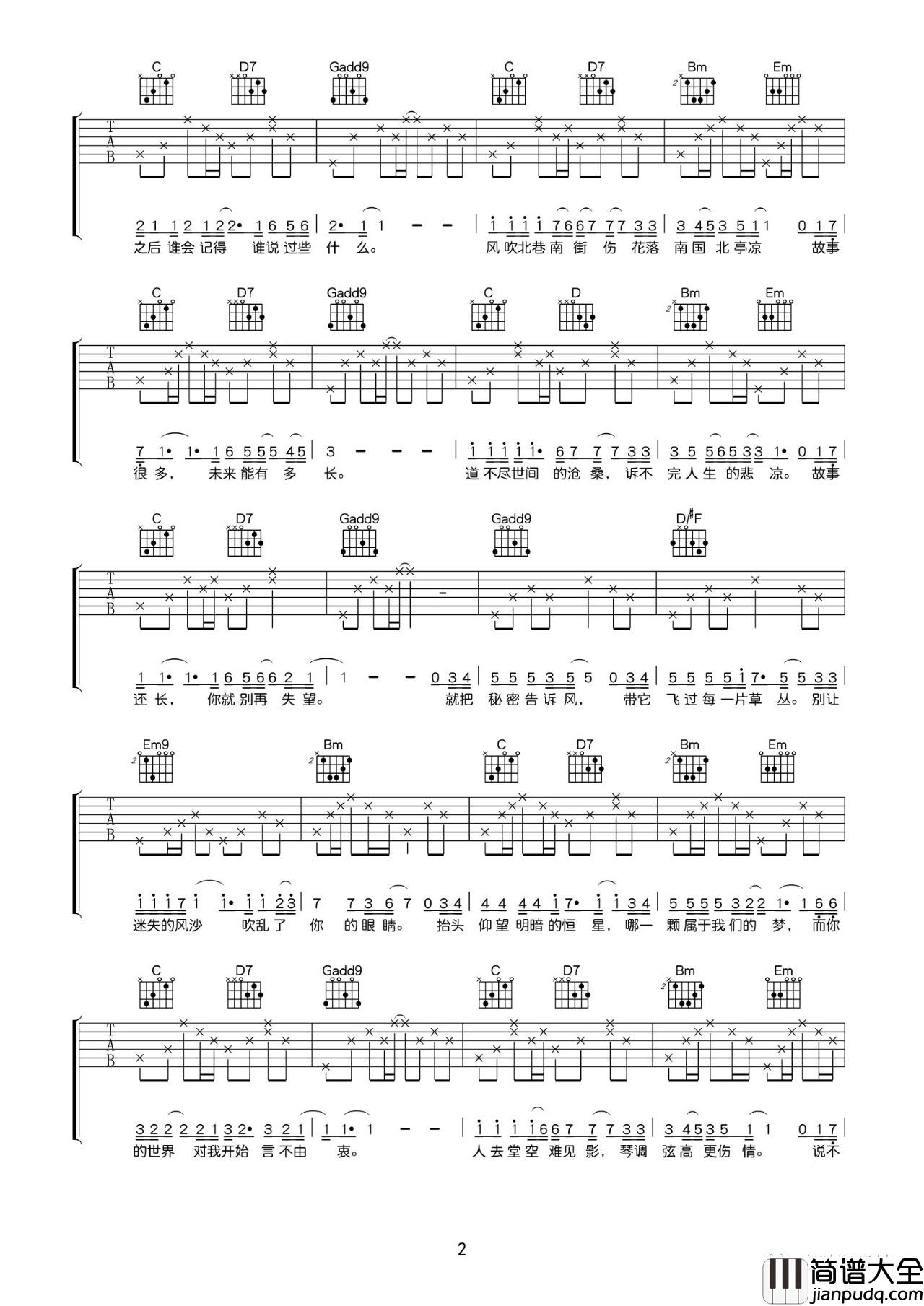 南风北巷吉他谱_B调高清版调_解忧邵帅编配_解忧邵帅