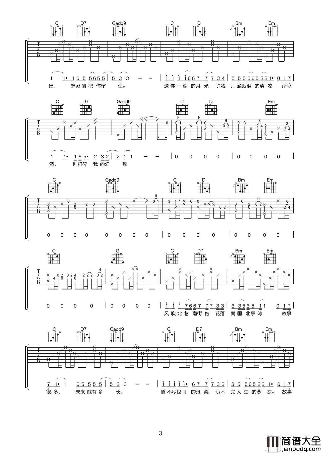 南风北巷吉他谱_B调高清版调_解忧邵帅编配_解忧邵帅