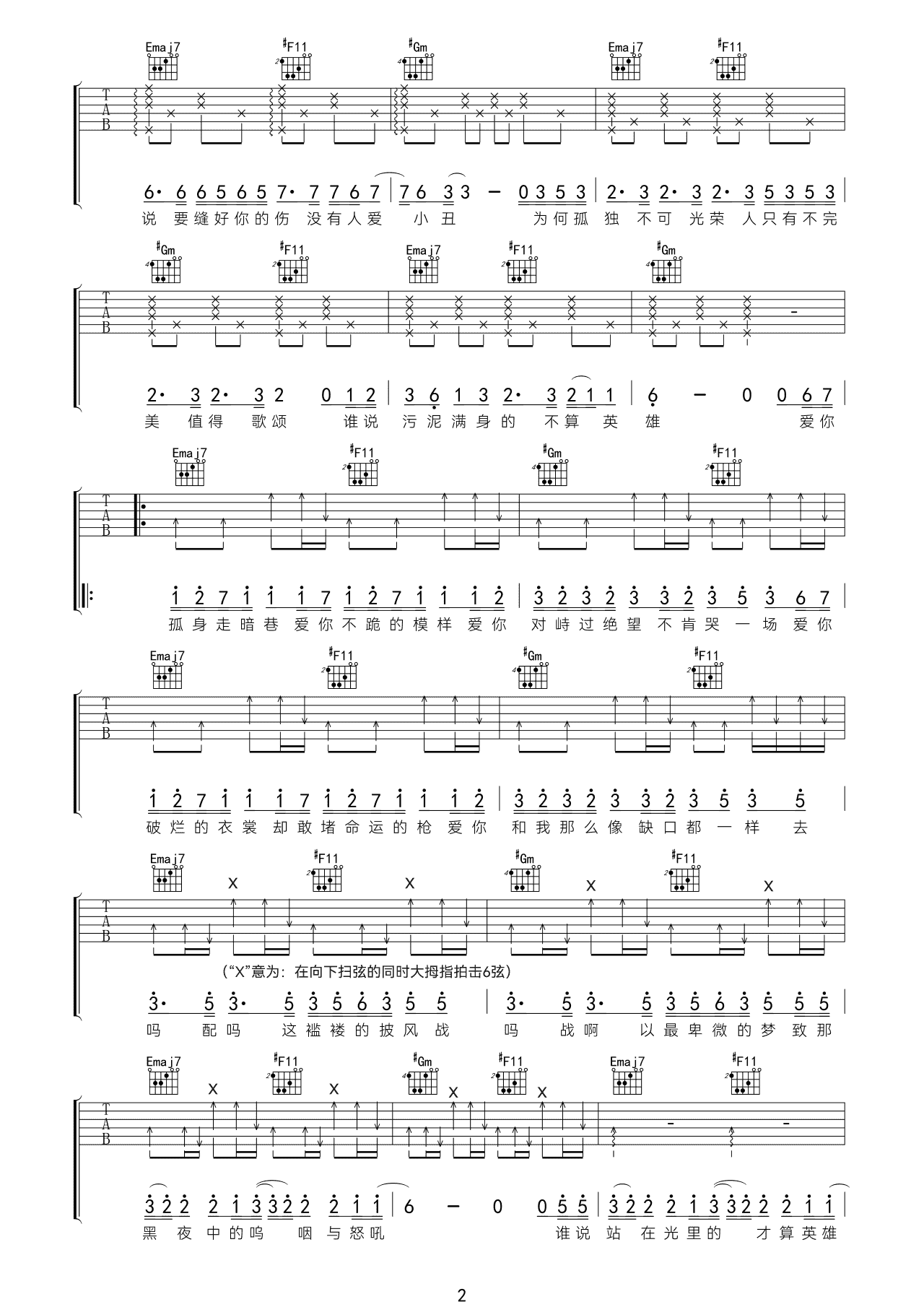 孤勇者吉他谱_B调特别版_陈奕迅