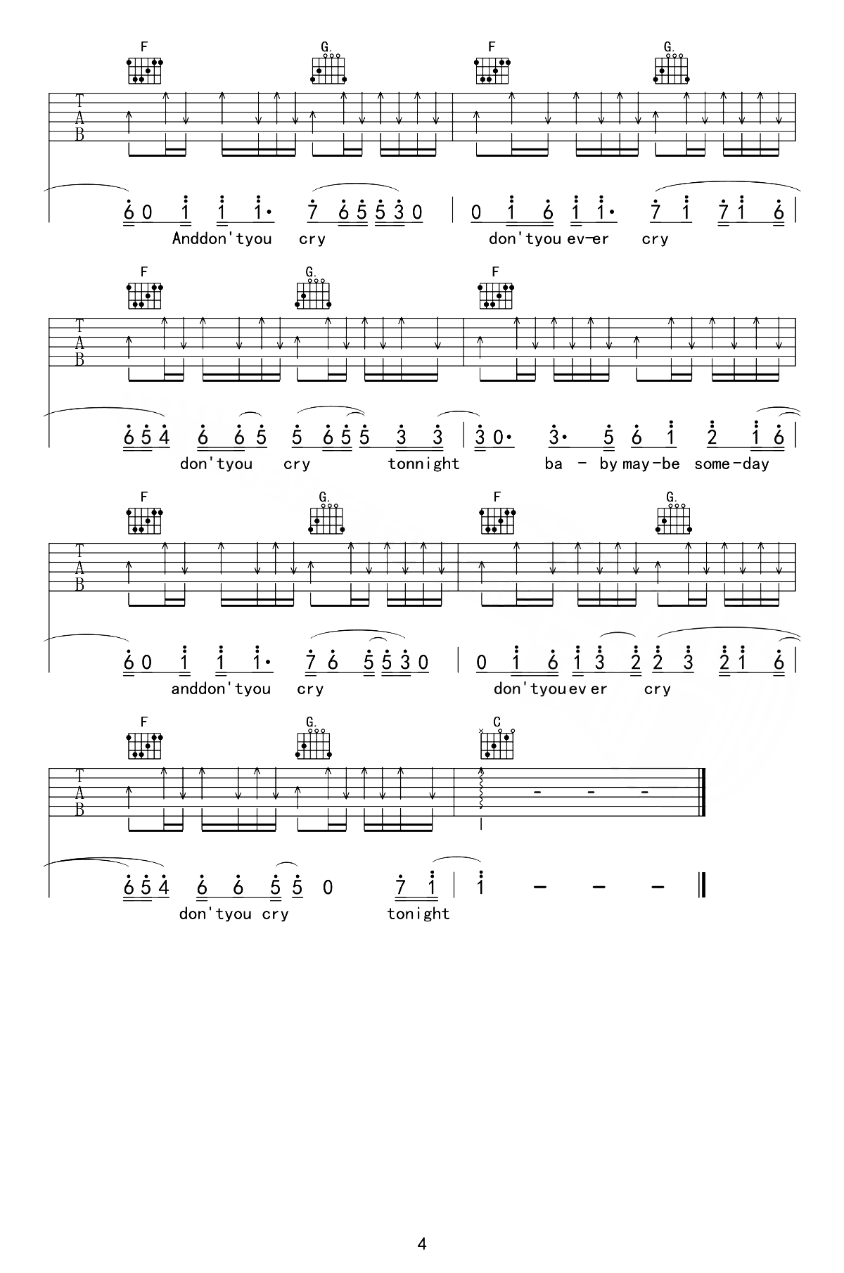 Don’t_Cry吉他谱_B调原版六线谱_枪花乐队_经典英文歌