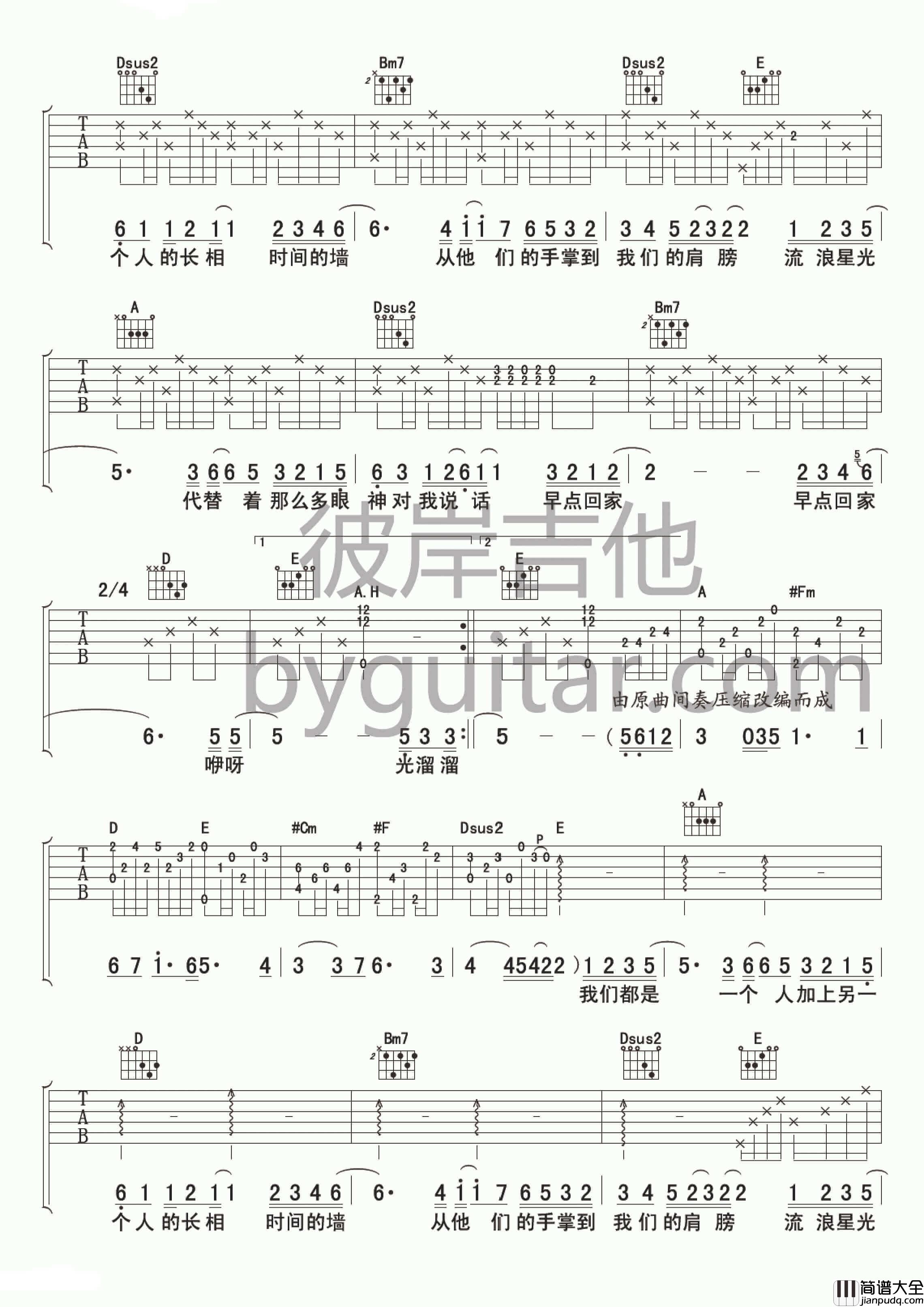 早点回家吉他谱_B调精选版v_苏打绿