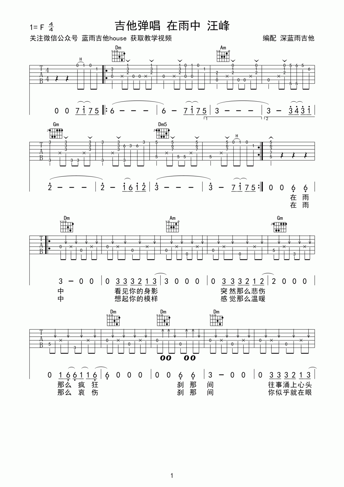 在雨中吉他谱汪峰B调