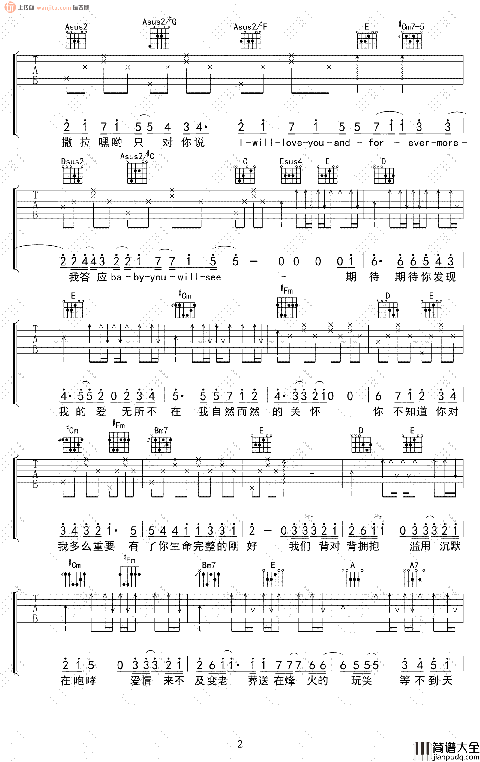 林俊杰出道18周年吉他谱_B调弹唱六线谱_林俊杰串烧金曲