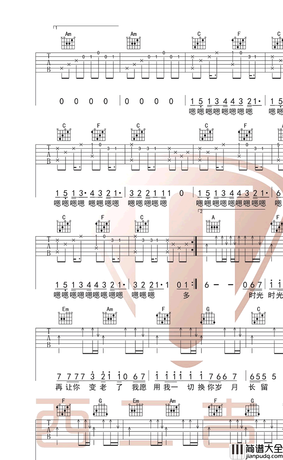 筷子兄弟_父亲_吉他谱_C调简单版_图片谱