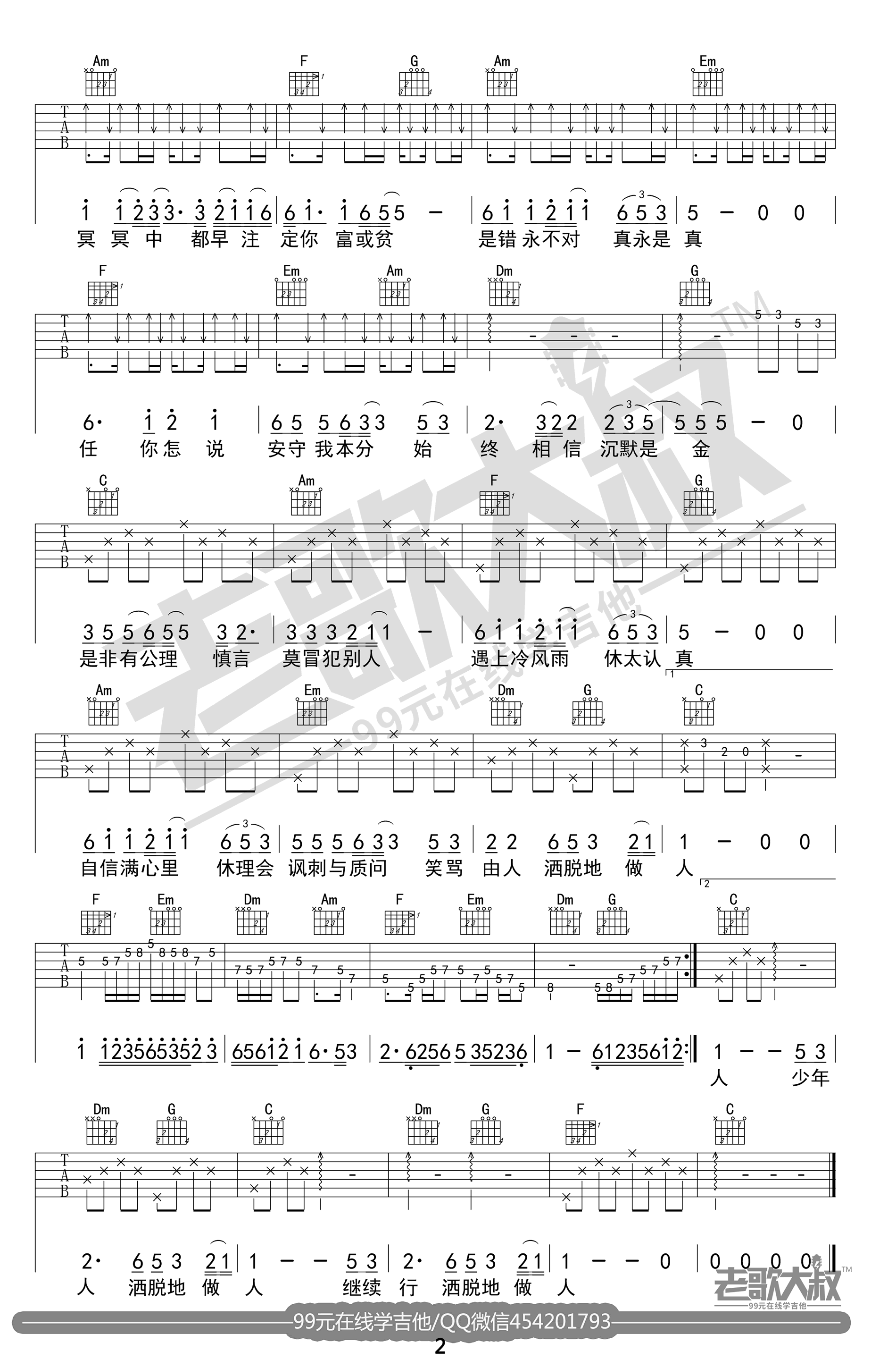 沉默是金吉他谱_张国荣_C调六线谱_图片谱