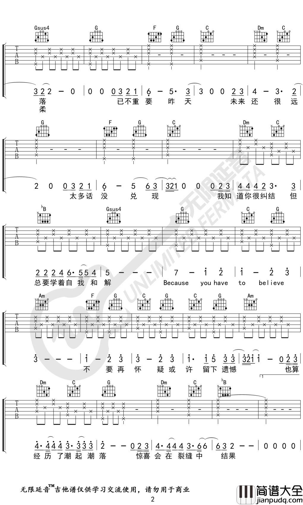 华晨宇_你要相信这不是最后一天_吉他谱_C调弹唱谱