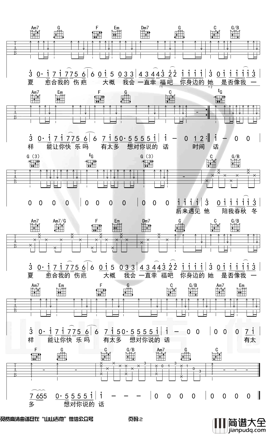 胡66_后来遇见他_吉他谱_C调原版_吉他弹唱演示视频