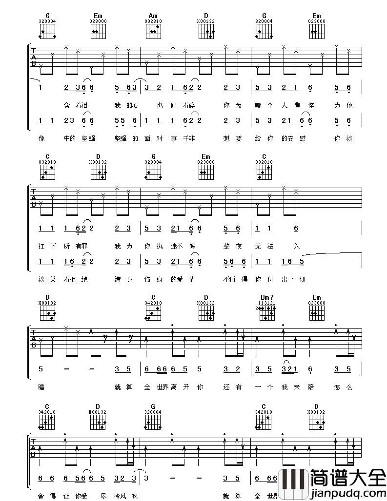 还有我吉他谱_任贤齐__还有我_C调原版弹唱谱_高清六线谱