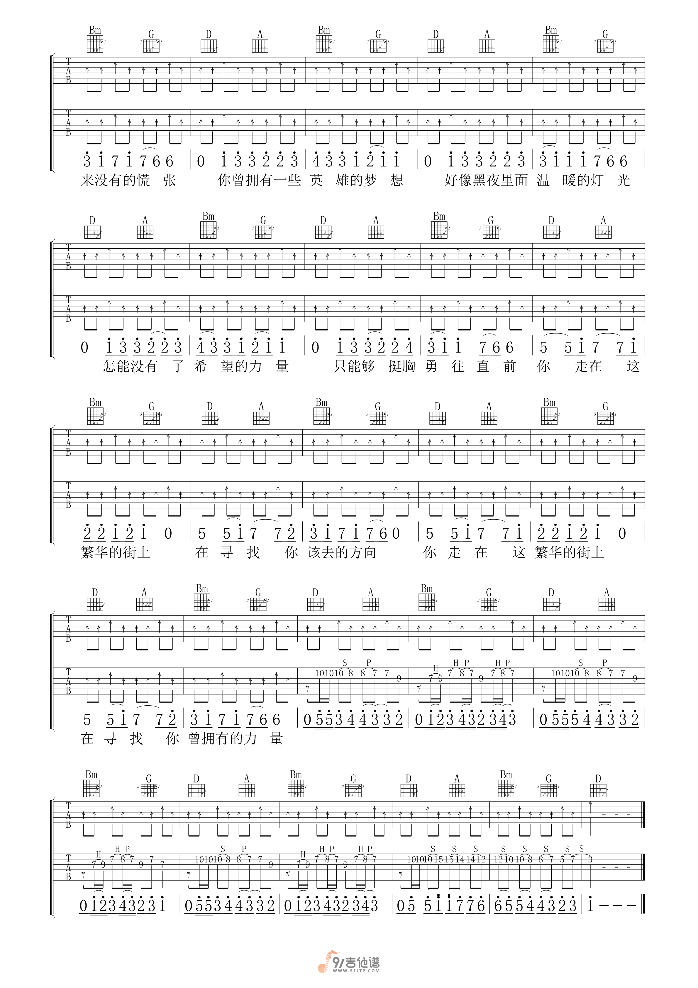 许巍_那一年_吉他谱_D调指法原版编配_民谣吉他弹唱六线谱