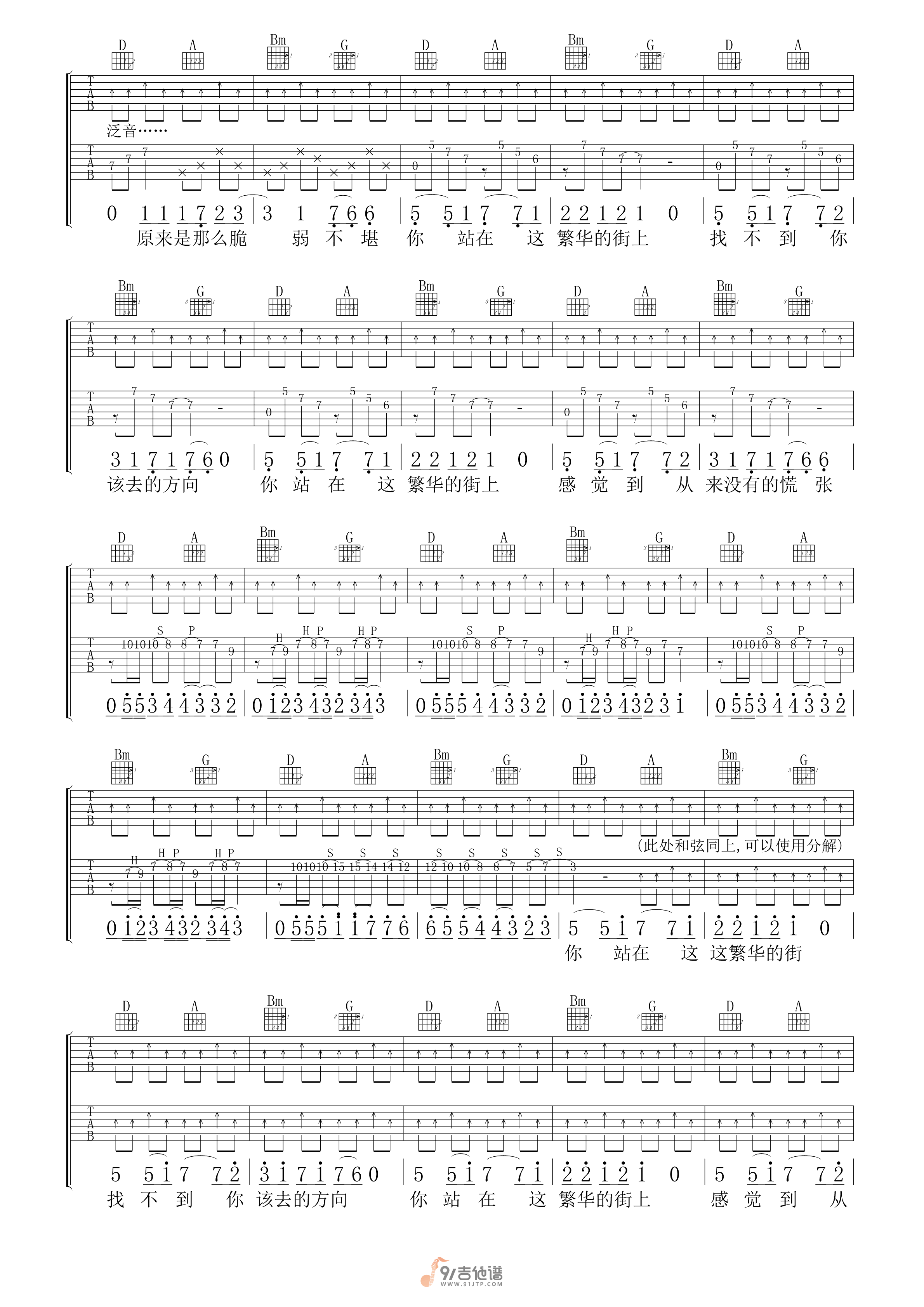 许巍_那一年_吉他谱_D调指法原版编配_民谣吉他弹唱六线谱