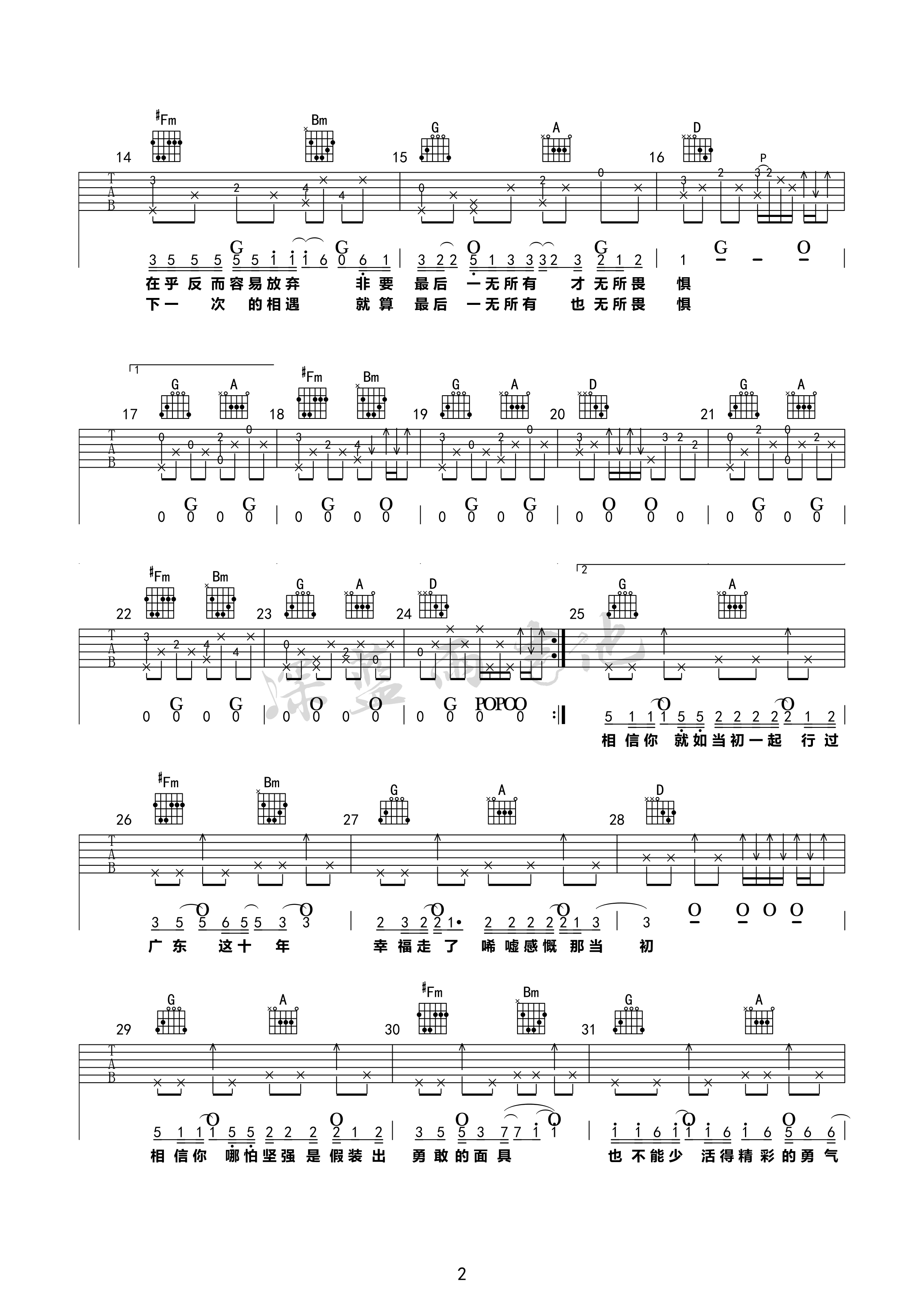 广东爱情故事吉他谱_D调_深蓝雨吉他编配_广东雨神