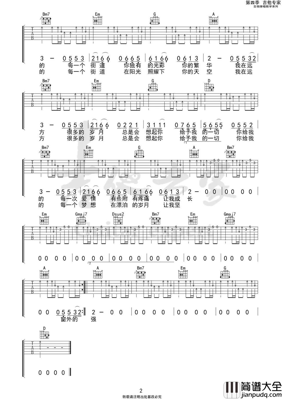 家吉他谱_许巍__家_D调原版吉他谱_弹唱六线谱