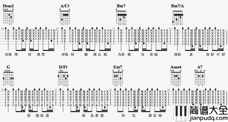 你，好不好吉他谱_D调_7t吉他教室编配_周兴哲