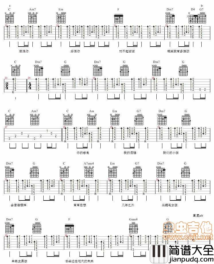 对不起谢谢吉他谱_D调六线谱_虫虫吉他编配_陈奕迅