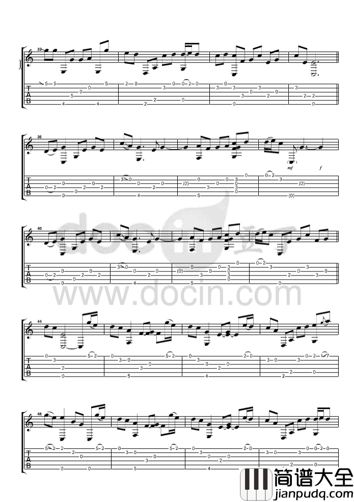 蝶恋花吉他指弹谱_D调原版_豆丁网编配_曹思义