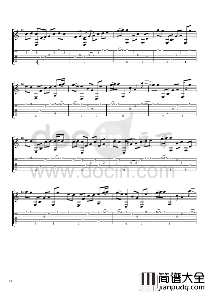 蝶恋花吉他指弹谱_D调原版_豆丁网编配_曹思义