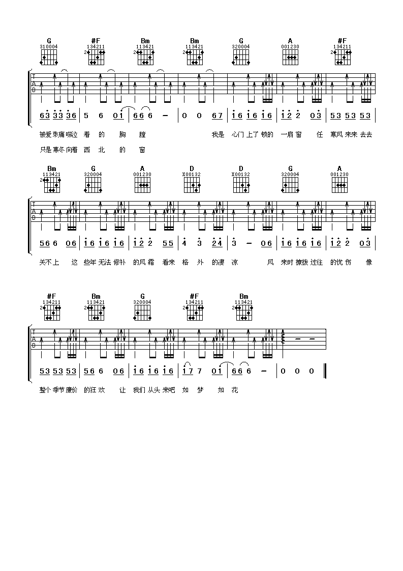 关不上的窗吉他谱_D调_阿潘音乐工场编配_周传雄